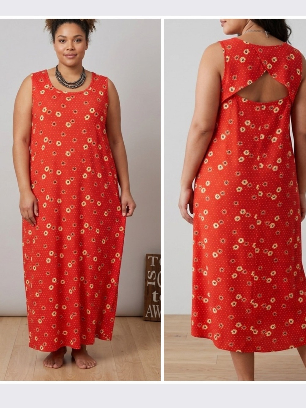 French Twist Red Floral Sleeveless Stretch Maxi Dress 3X